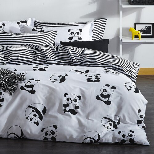 Aberto Design set posteljine Panda, 200x220 cm, crno-bijelo Cene