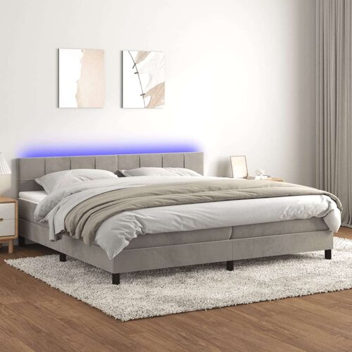  Box spring postelja z vzmetnico LED svetlo siva 200x200cm žamet, (20723917) Slike