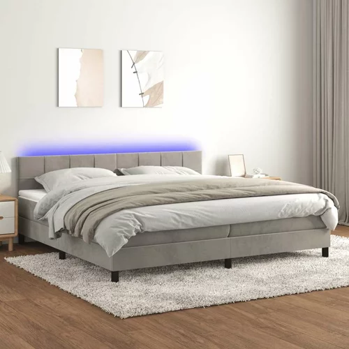 Box spring postelja z vzmetnico LED svetlo siva 200x200cm žamet, (20723917)
