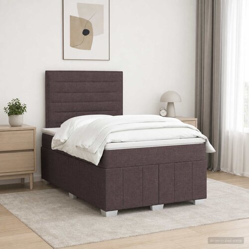  LED okvir za krevet s madracem Tamno smeđa 120 x 190 cm Tkanina Slike