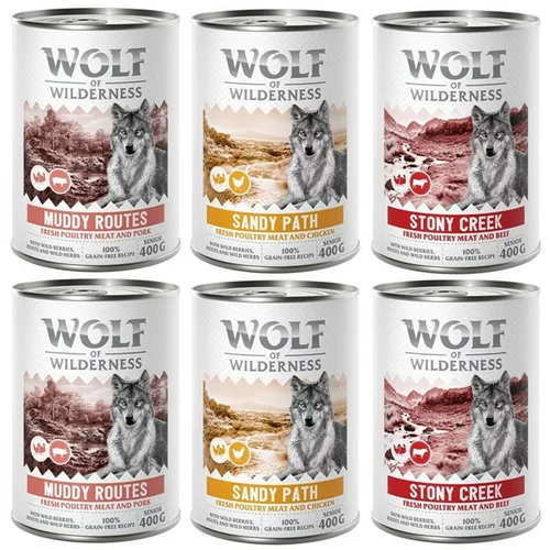 Wolf of Wilderness 10% popusta! - mješovita pakiranja (Junior, Adult & Senior) 6 x 400 g SENIOR: perad i govedina; perad i svinjetina; perad i piletina