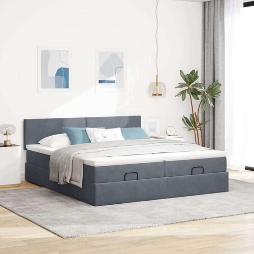 VidaXL Okvir kreveta s madracima tamnosivi 200x200cm bar&amp;scaron;unasti Slike