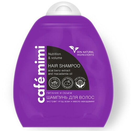 CafeMimi šampon za kosu CAFÉ mimi (nega i volumen, asai bobice i ulje makadamije) 250ml Slike