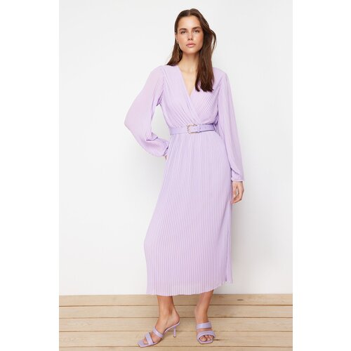 Trendyol Lilac Belted A-Line Pleated Maxi Lined Chiffon Woven Dress Slike