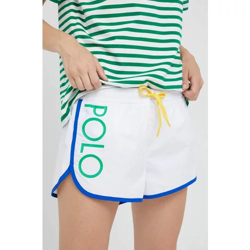 Polo Ralph Lauren Kratke hlače za žene, boja: bijela, glatki materijal, srednje visoki struk