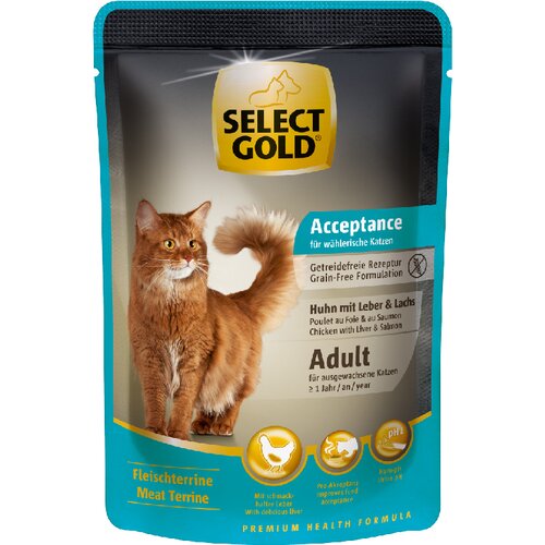 Select Gold Cat Adult Acceptance pi&scaron;čanec z jetri in lososom 85g vrečka Cene