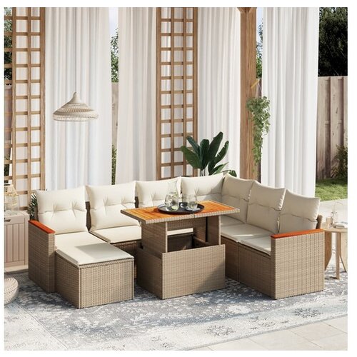 VidaXL 8-dijelni set vrtnih sofa od poliratana s jastucima bež Slike