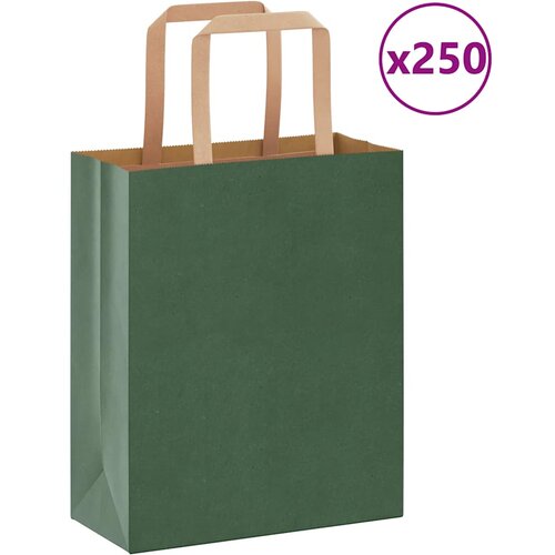 VidaXL Papirnate vrećice 250 kom s ručkama zelene 18x8x22 cm Slike
