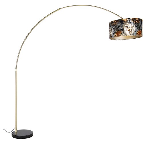 QAZQA Obločna svetilka medenina s cvetličnim dizajnom črnega odtenka 50 cm - XXL Slike