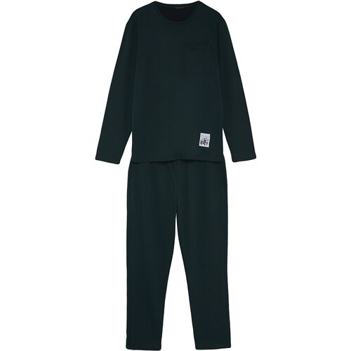 Trendyol Men&amp;#039;s Green Regular Fit Tag Detailed Knitted Pajamas Set. Slike