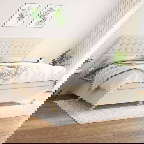  Krevet s oprugama i madracem krem 160x200 cm od tkanine Cijene