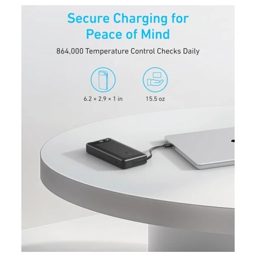 Anker 20000mAh, 87W, sa ugrađenim USB-C kablom na izvlačenje, Power Bank crni Slike