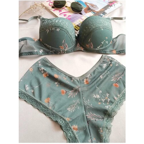 Dewberry 58362 Padded Supported Floral Boxer Type Underwear-GREEN Cene
