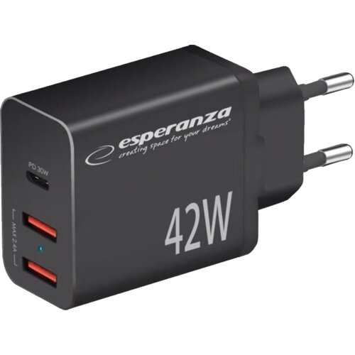  USB punjač Type-C + 2xUSB-A, ESPERANZA QUICK POWER CHARGER 42W USB-C PD 30W / 2x USB-A 12W, EZC106K Cijene