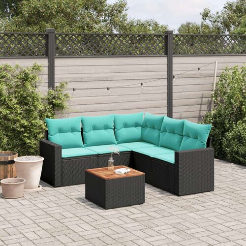  Vrtna garnitura - 6-dijelni set vrtnih sofa od poliratana s jastucima crni - Crna kutna + 2x srednja + 2x Sofa + stol 1 Cene