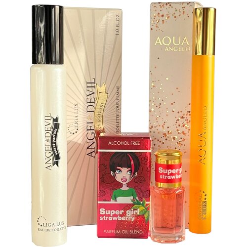 Neo Parfum Ženski set parfema Aqua Angelo, EDT, 17 ml + Angel & Devil, EDT, 30 ml + Parfemsko ulje Super Girl Strawberry, 6 ml Cene