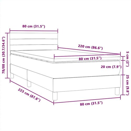 Box Spring krevet s madracem svijetlo sivi 80x220 cm samt Slike