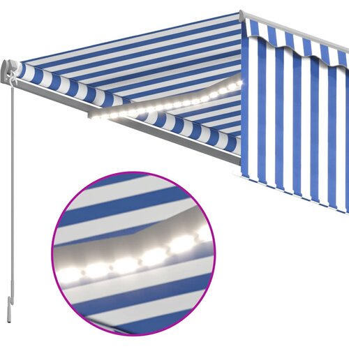 Tenda na ručno uvlačenje s roletom LED 4,5 x 3 m plavo-bijela Slike