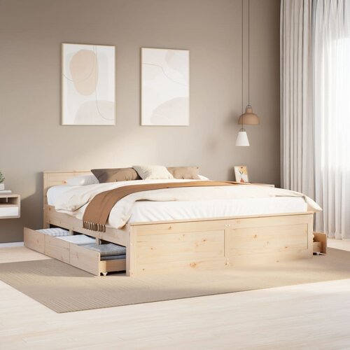 vidaXL Posteljni okvir brez vzmetnice z vzglavjem 200x200 cm borovina Cene