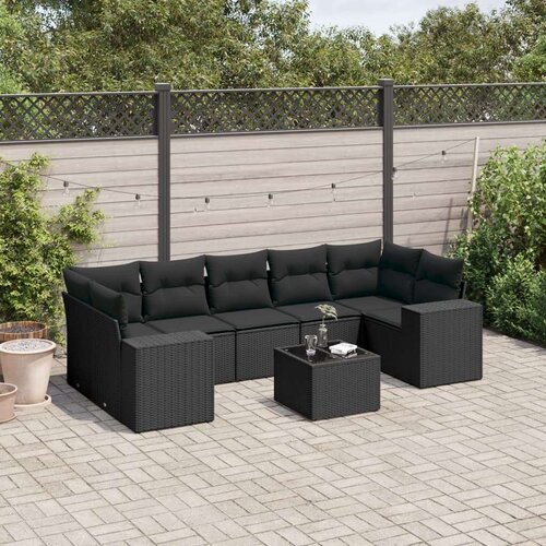 VidaXL 8-dijelni set vrtnih sofa od poliratana s jastucima crni Slike