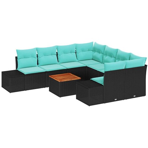 vidaXL Vrtna sedežna garnitura z blazino 9 pcs Črna poli ratan, (5000144494) Cene