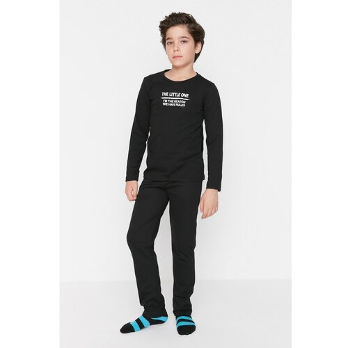 Trendyol Black Printed Boy Knitted Pajamas Set Slike