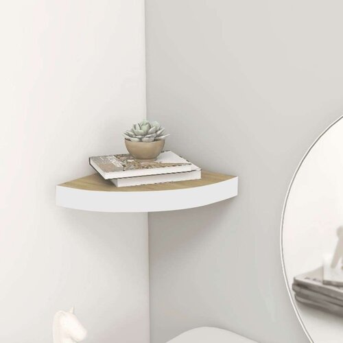 vidaXL kutna zidna polica boja hrasta i bijela 35 x 35 x 3,8 cm MDF Cijene