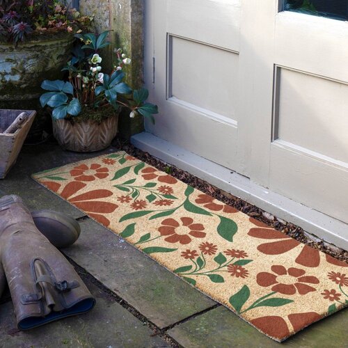 Artsy Doormats Predpražnik iz kokosovih vlaken 40x120 cm Red &amp;amp; Green Floral &amp;ndash; Slike
