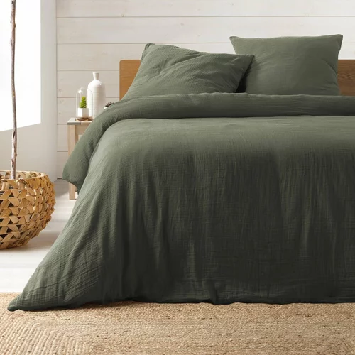 douceur d'intérieur Kaki zelena posteljina za bračni krevet/za produženi krevet od muslina 220x240 cm Angelia –