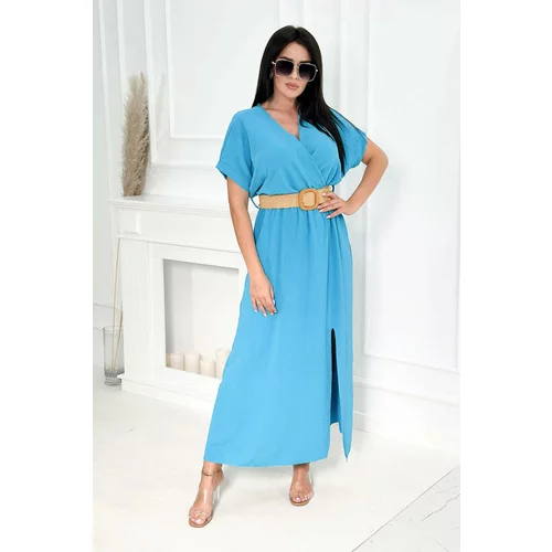 Kesi Long dress with a decorative turquoise belt