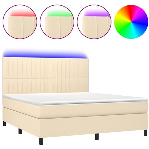vidaXL Box spring postelja z vzmetnico LED krem 180x200 cm blago, (20901559) Cene