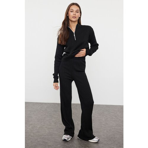 Trendyol Black Zippered Sweater-Pants Knitwear Bottom-Top Set Slike