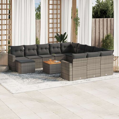  13-dijelni set vrtnih sofa od poliratana s jastucima sivi Slike