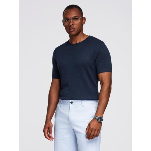 Ombre Men&amp;#039;s classic knitted shirt with ribbed cuffs - navy blue Slike