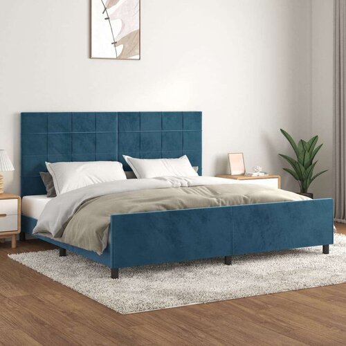  Posteljni okvir z vzglavjem temno moder 200x200 cm žamet, (20906323) Slike