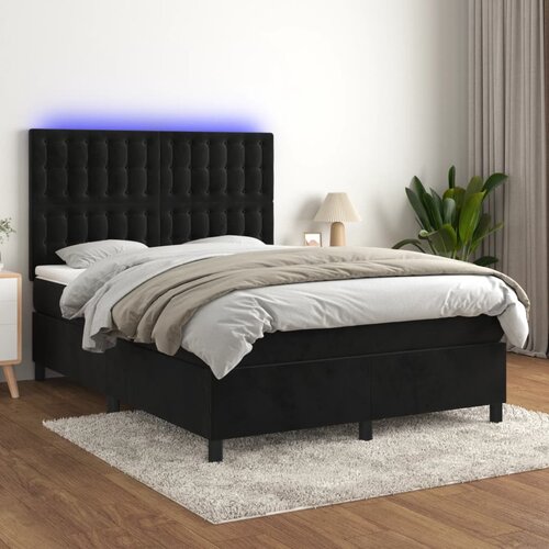 VidaXL Box spring postelja z vzmetnico LED črna 140x190 cm žamet Slike