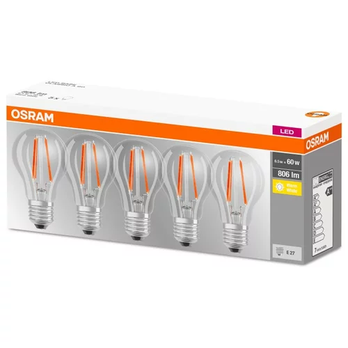 Osram LED Sijalka Retro Cla60 (7 W, 806 lm, 2700 K, toplo bela, E27, 5 kosov)