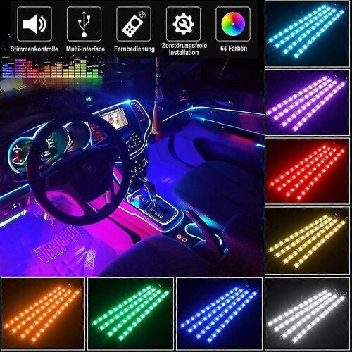 INORCO Komplet 4 LED luči za notranjost avtomobila - 72 večbarvnih LED luči - notranja osvetlitev avtomobila - z zvokom Acti, (21874365) Cene