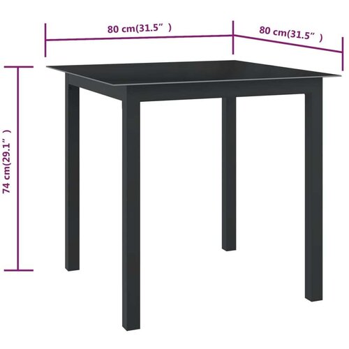 VidaXL Vrtni stol crni 80 x 80 x 74 cm od aluminija i stakla Slike