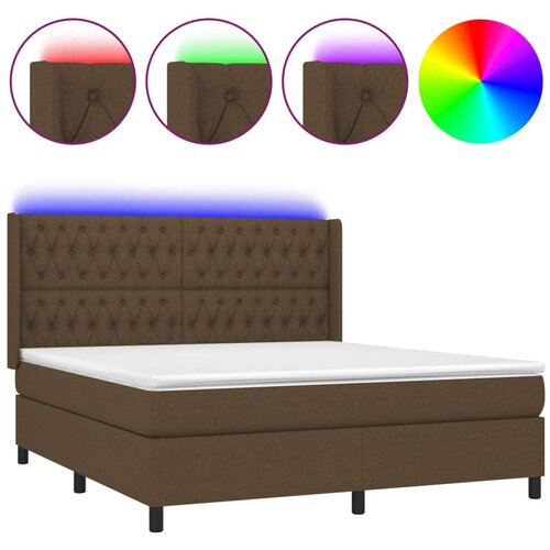  Krevet box spring s madracem LED tamnosmeđi 180x200 cm tkanina Slike