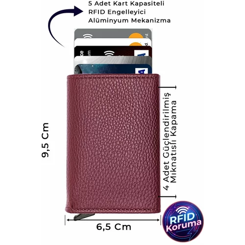 Garbalia Men's Claret Red Automatic Automatic Card Holder Wallet