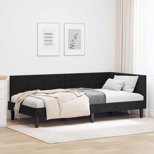 VidaXL Kutni okvir kreveta s uzglavljem Crna 90 x 190 cm Bar&amp;scaron;un Slike