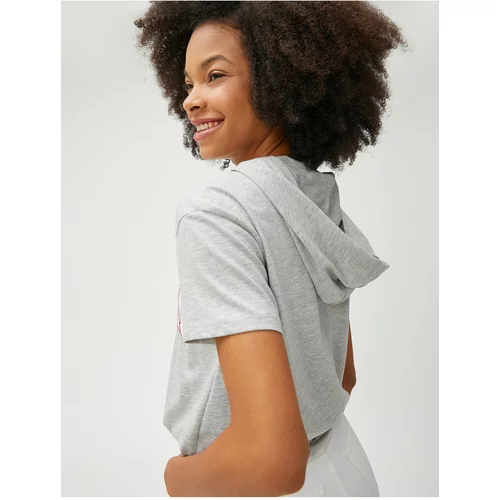 Koton College Print T-Shirt Crop Hooded Short Sleeves