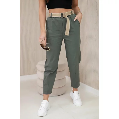 Kesi Trousers with a wide belt in light khaki colors