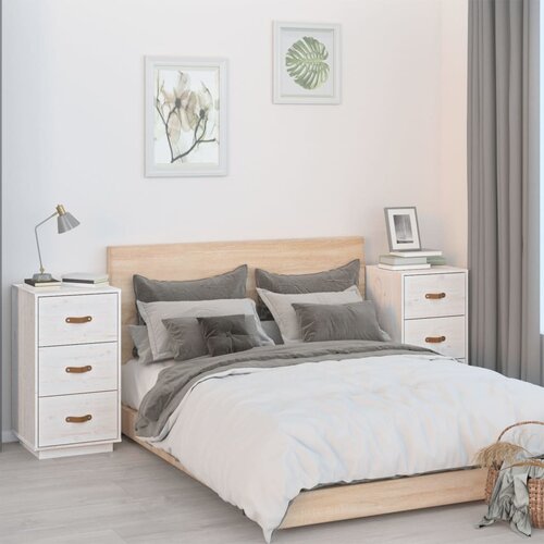 VidaXL Nočna omarica 2 kosa bela 40x40x75 cm trdna borovina Slike