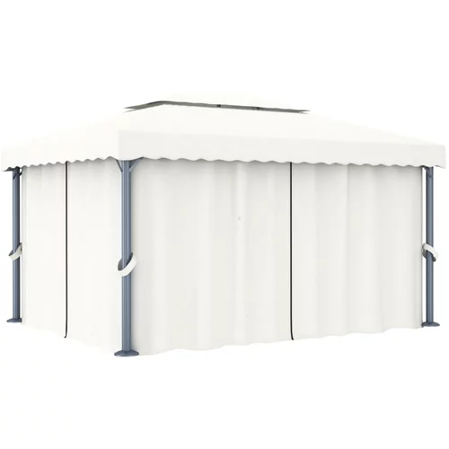 vidaXL Paviljon z zaveso 4x3 m kremno bel aluminij