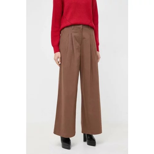 Pinko Pamučne hlače boja: smeđa, široke, visoki struk