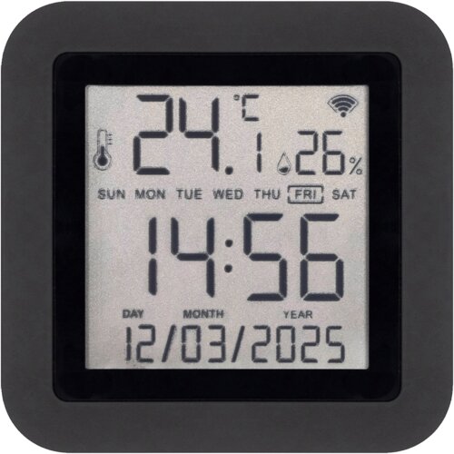 Home Daljinski upravljač, mjerač temperature i vlage, sat, LCD, HSTHR, Crni Slike