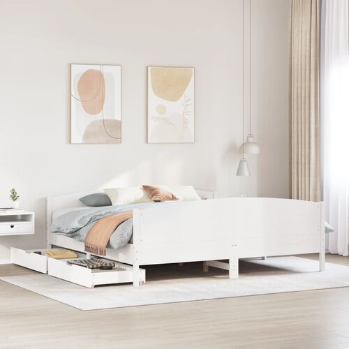 vidaXL Posteljni okvir brez vzmetnice bel 160x200 cm trdna borovina Cene