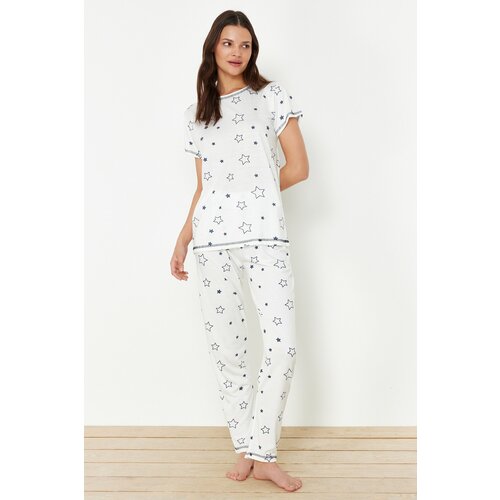 Trendyol Ecru Star Patterned Knitted Pajamas Set Slike